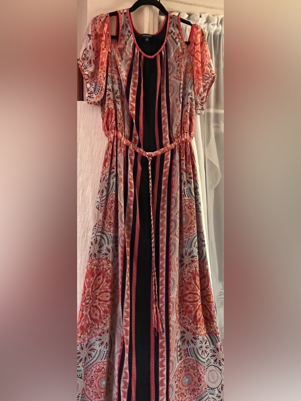 Max Edition Orange and Black Printed Maxi Dress with Tie Detail